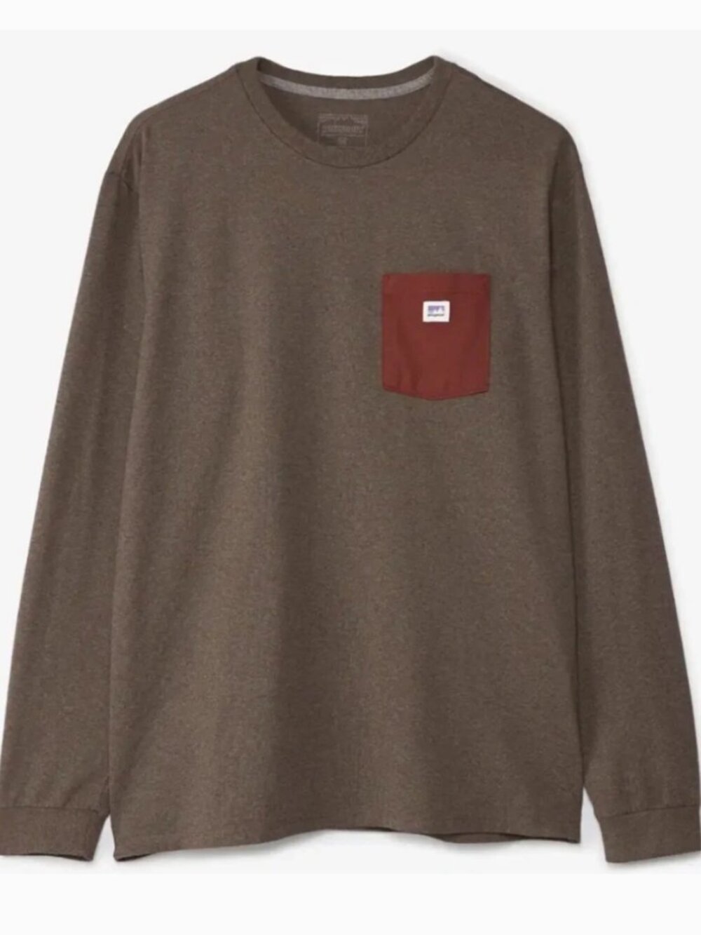 Patagonia Men’s Long-Sleeve Brown Shirt with Red Chest Pocket Size Small